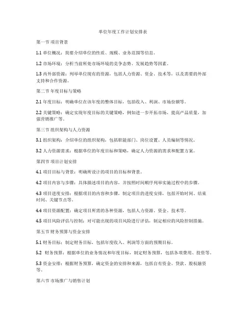 单位年度工作计划安排表
