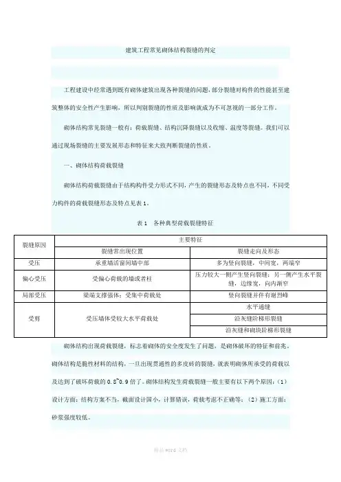 建筑工程常见砌体结构裂缝的判定