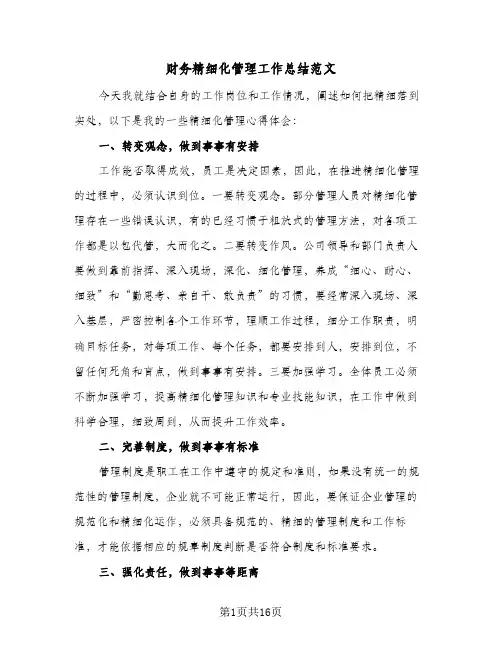 财务精细化管理工作总结范文(6篇)