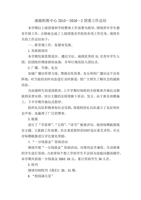 2015-2016-2团委工作总结