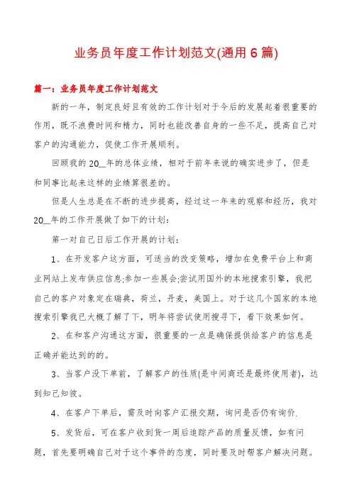 业务员年度工作计划范文(通用6篇)