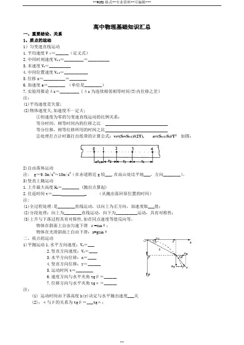 高中物理课本基础知识填空汇总-(30956)