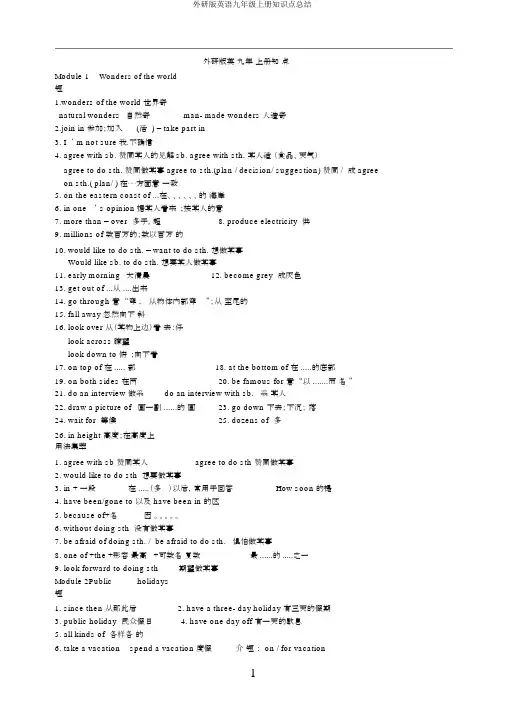 外研版英语九年级上册知识点总结