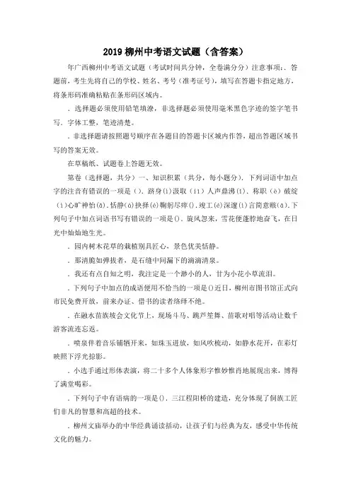 中考作文-2019柳州中考语文试题(含答案) 精品