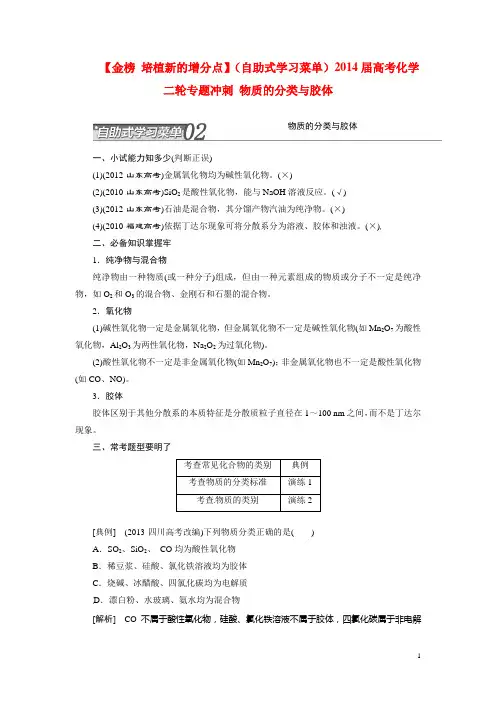 高考化学二轮专题冲刺 物质的分类与胶体(1)