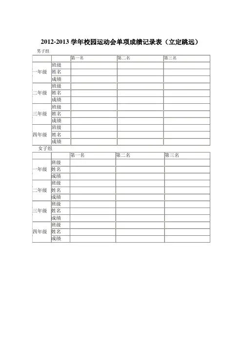 校园运动会单项成绩记录表