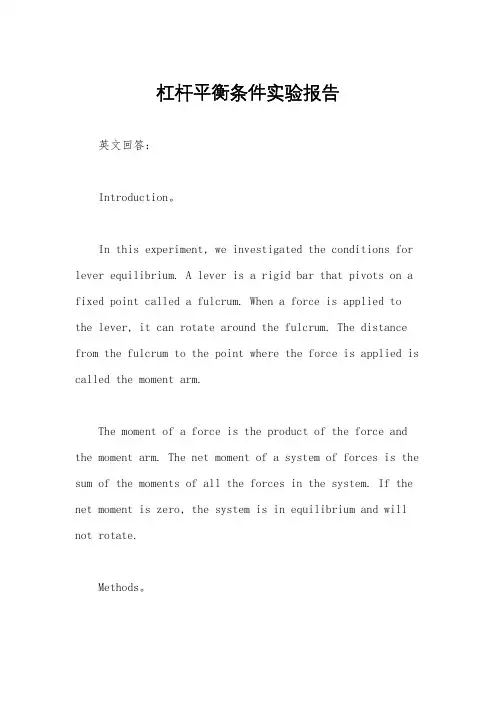杠杆平衡条件实验报告