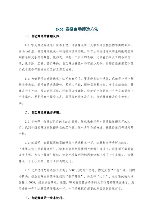 excel表格自动筛选方法