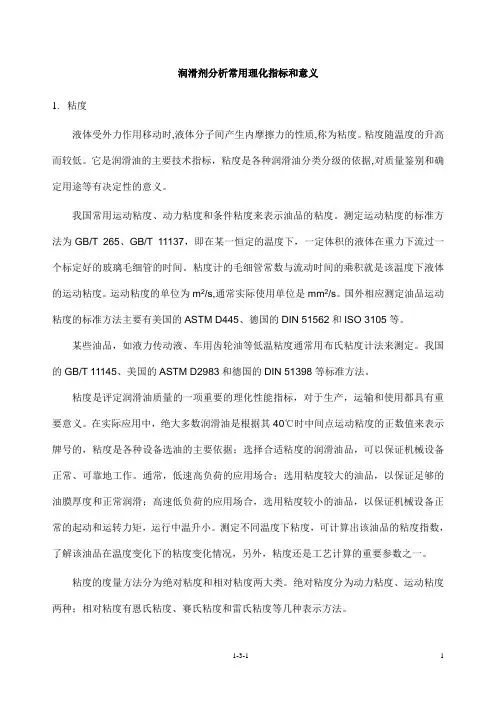 润滑剂分析常用理化指标和意义