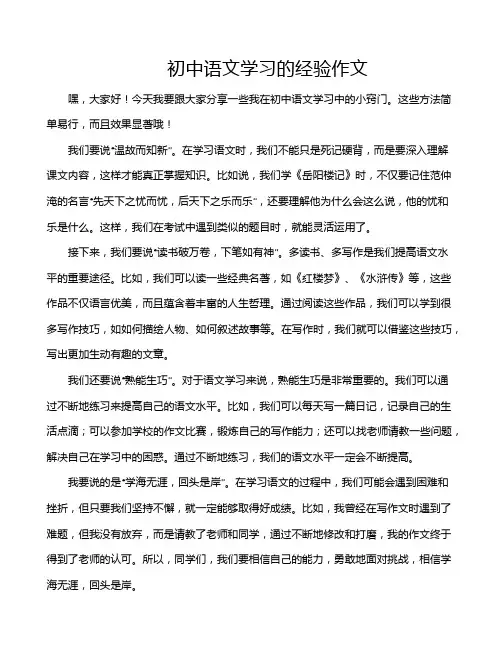 初中语文学习的经验作文