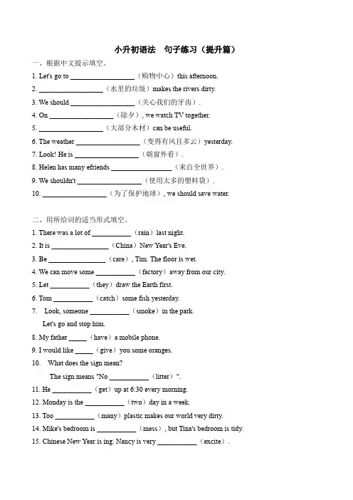小升初语法总复习知识点练习题之句子-提升篇(含答案)