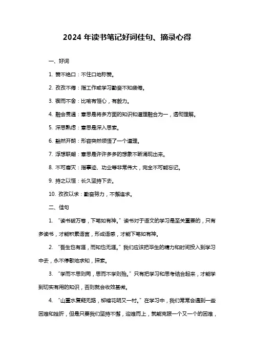 2024年读书笔记好词佳句、摘录心得