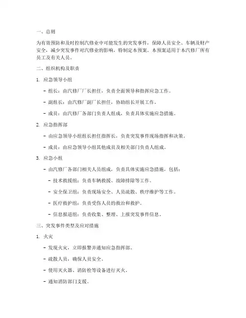 汽修业突发事件处置预案