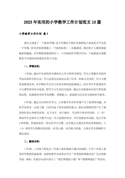2023年实用的小学教学工作计划范文10篇