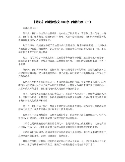 【游记】西藏游作文800字 西藏之旅(二)