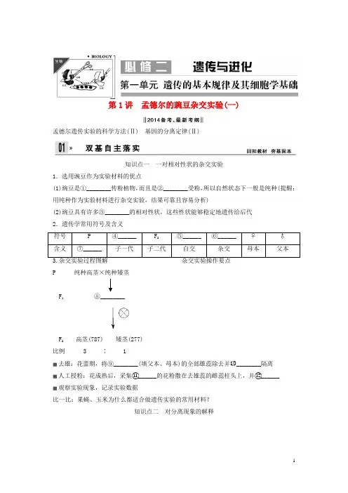高考生物一轮复习方案 1-1 孟德尔的豌豆杂交实验(一) 新人教版必修2