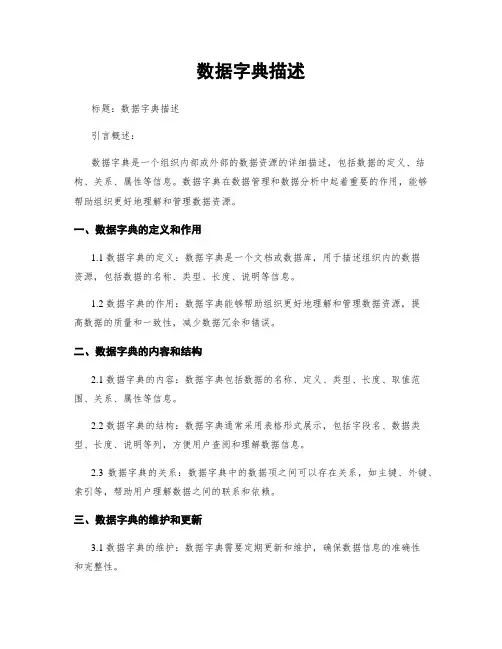 数据字典描述
