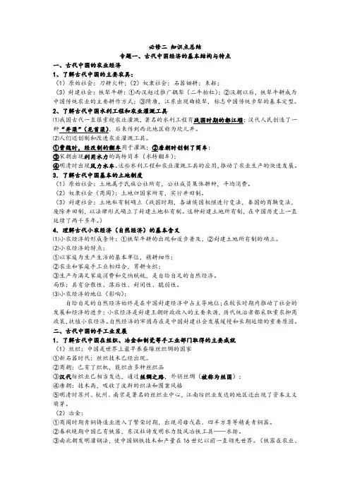 高中历史人民版必修二知识点总结