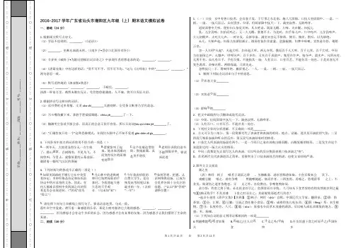2016-2017学年广东省汕头市潮阳区九年级(上)期末语文模拟试卷