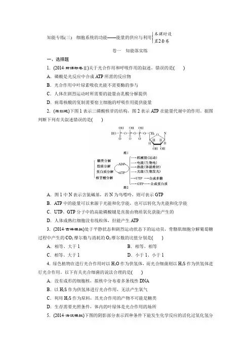2015高考生物二轮复习练习：知能专练(三) 细胞系统的功能——能量的供应与利用  卷一 知能落实练
