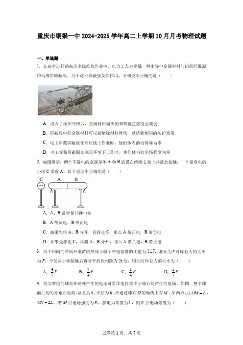 重庆市铜梁一中2024-2025学年高二上学期10月月考物理试题