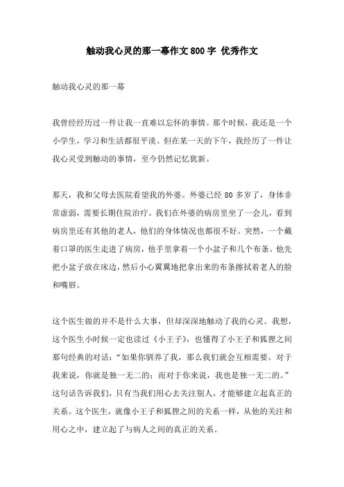 触动我心灵的那一幕作文800字 优秀作文