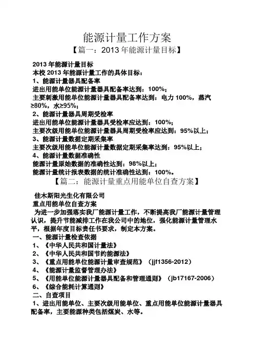 活动方案之能源计量工作方案