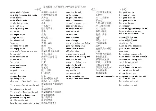 人教版九年级英语1-3单元短语句子整理归纳