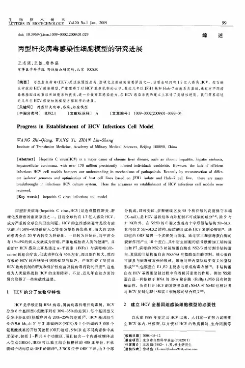 丙型肝炎病毒感染性细胞模型的研究进展
