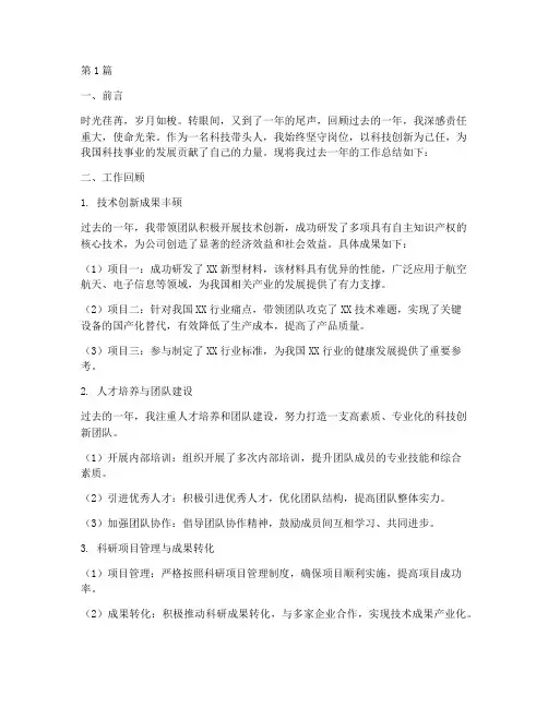 科技带头人年度总结范文(3篇)