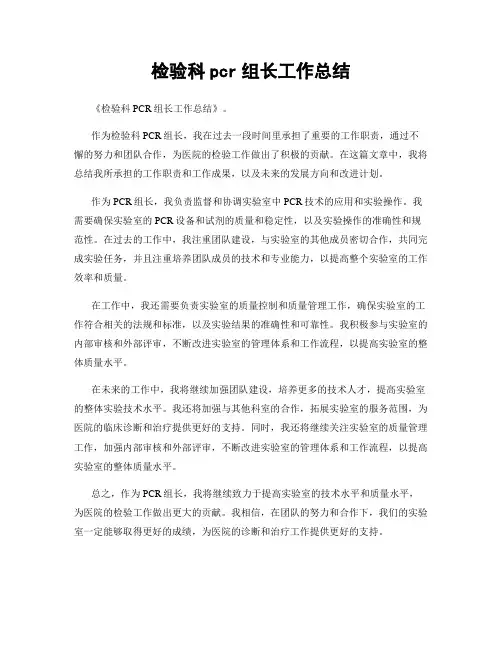 检验科pcr组长工作总结