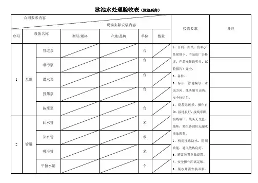 泳池水处理验收表(泳池泵房)