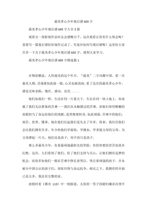 最美孝心少年观后感600字