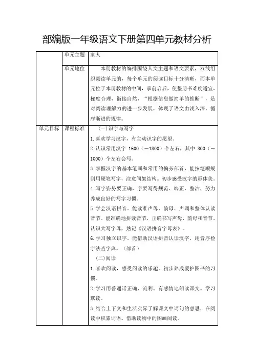 部编版一年级语文下册第四单元教材分析 2