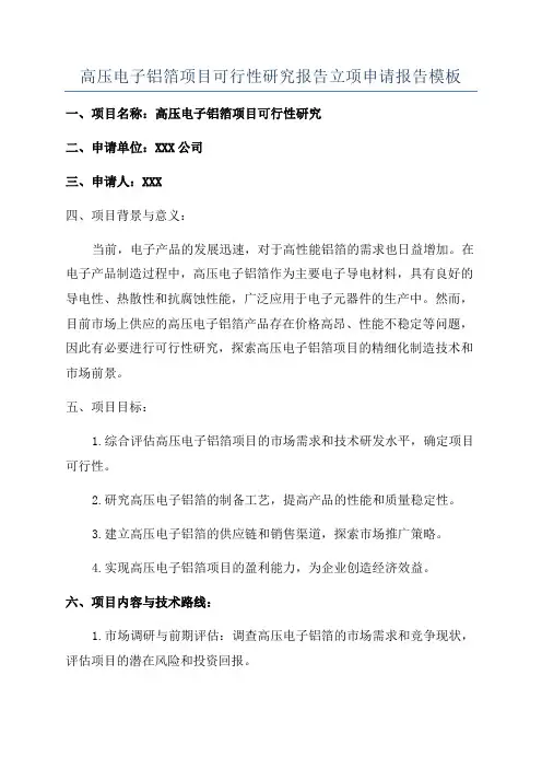 高压电子铝箔项目可行性研究报告立项申请报告模板