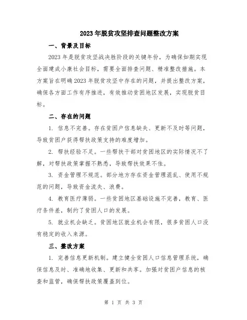 2023年脱贫攻坚排查问题整改方案