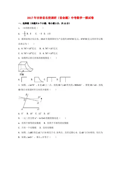 (名校调研系列卷)吉林(命题)2017年中考数学一模试卷(含解析)