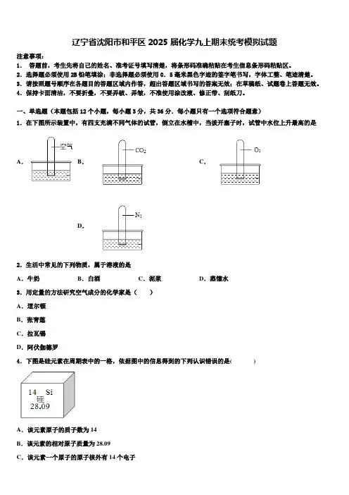 辽宁省沈阳市和平区2025届化学九上期末统考模拟试题含解析