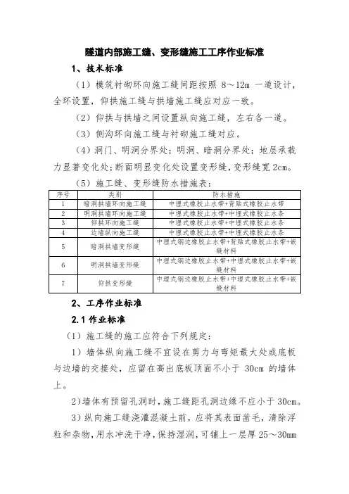 9.隧道内部施工缝、变形缝施工工序作业标准