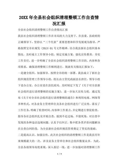 2019年全县社会组织清理整顿工作自查情况汇报