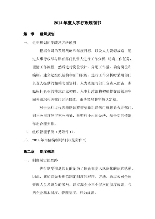 2014年人力资源部工作规划书