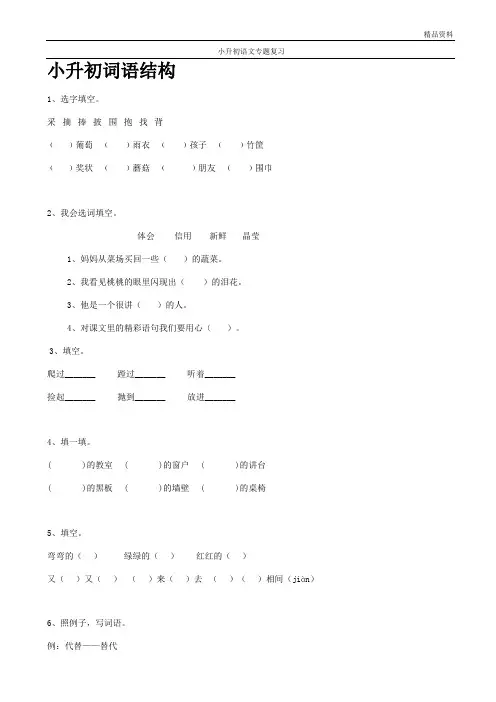 2020届小升初语文专题复习(11)词语结构(含答案)