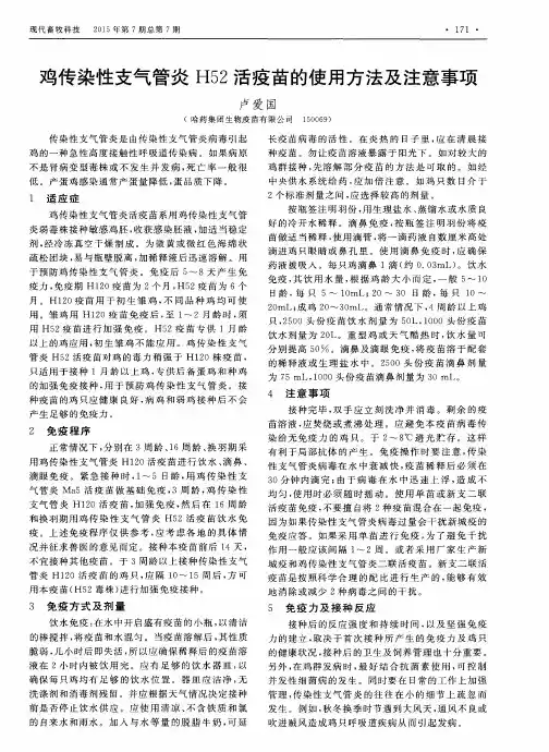 鸡传染性支气管炎H52活疫苗的使用方法及注意事项