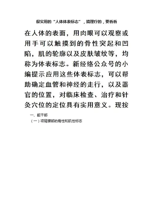 很实用的“人体体表标志”，搞理疗的，要看看