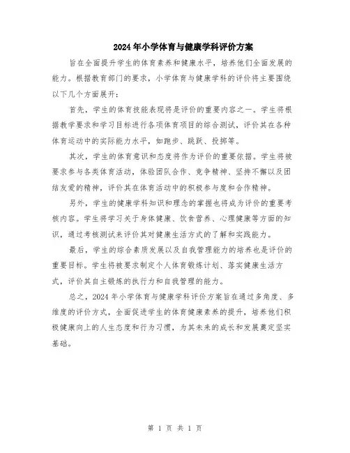 2024年小学体育与健康学科评价方案