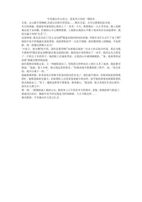 中考满分作文范文：爱是冬日里的一缕阳光