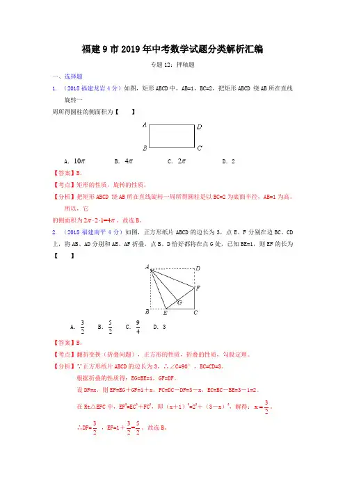 福建省各市2019年中考数学分类解析专题12：押轴题