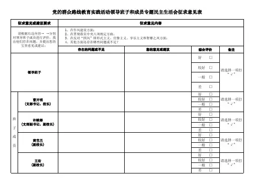 党的群众路线教育实践活动领导班子和成员专题民主生活会征求意见表