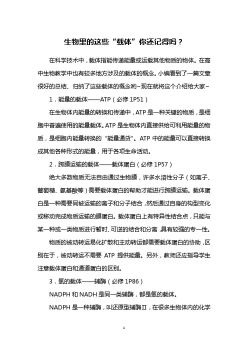 生物里的这些“载体”你还记得吗？