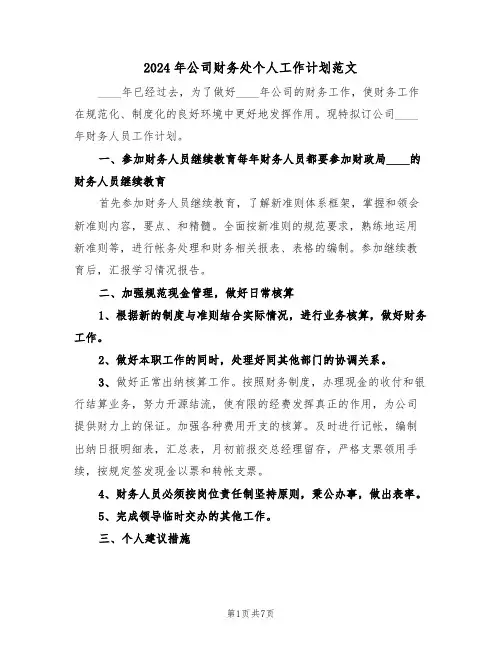 2024年公司财务处个人工作计划范文（三篇）